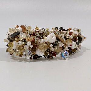 Neutral Brown Seed Bead Beaded Magnetic Closure Bracelet